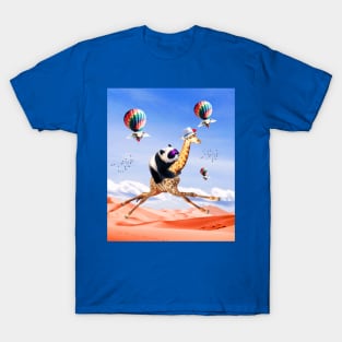 Cute Panda Giraffe - Panda Riding Flying Giraffe T-Shirt